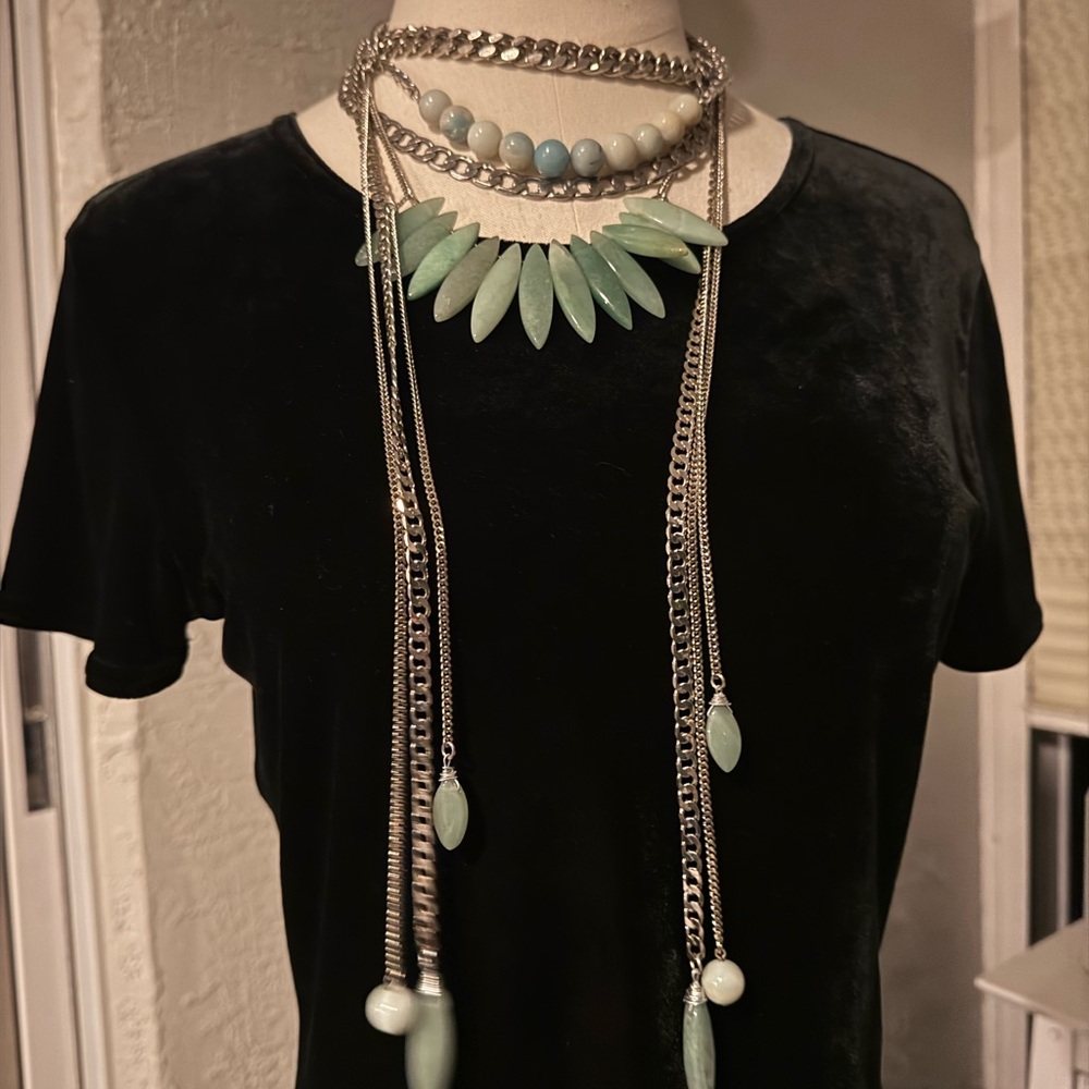 Chic Layered Mint Statement Necklace - image 2